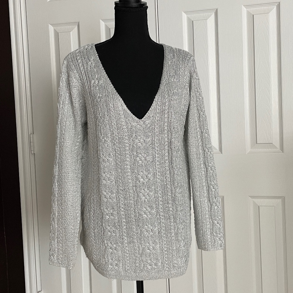 Boston Proper Silver Lurex knitted top